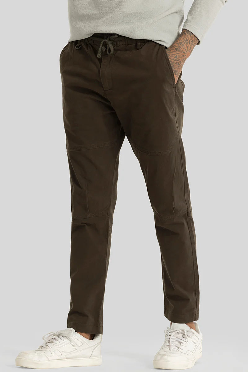 Odyssey Dark Brown Plain Slim Fit Trousers