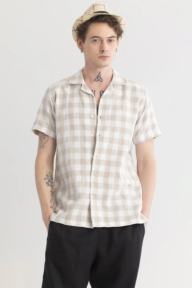 Checkerbloom Beige Check Shirt