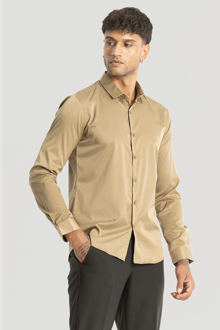 Khaki Slim Fit Stretch Shirt