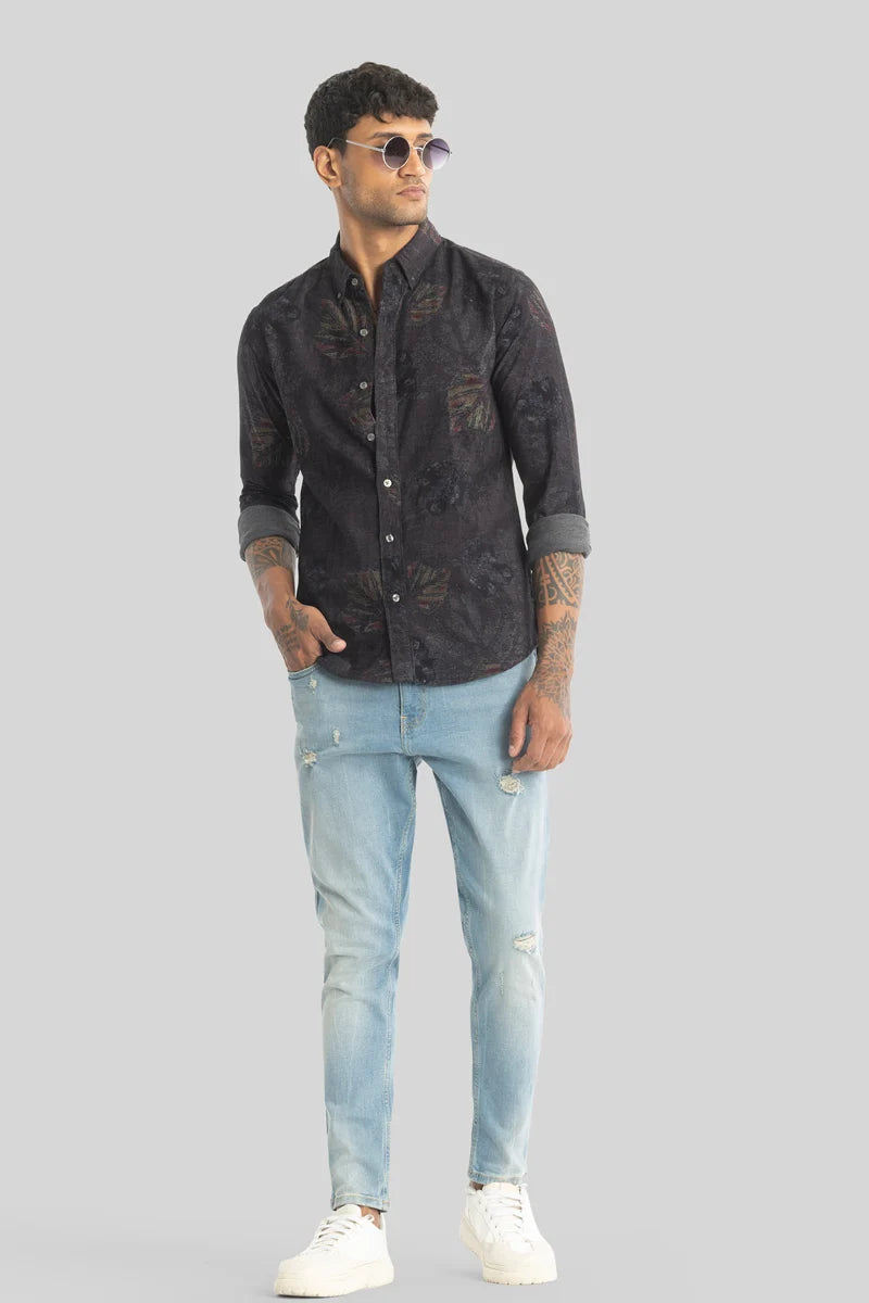 Cesare Charcoal Grey Abstract Corduroy Shirt