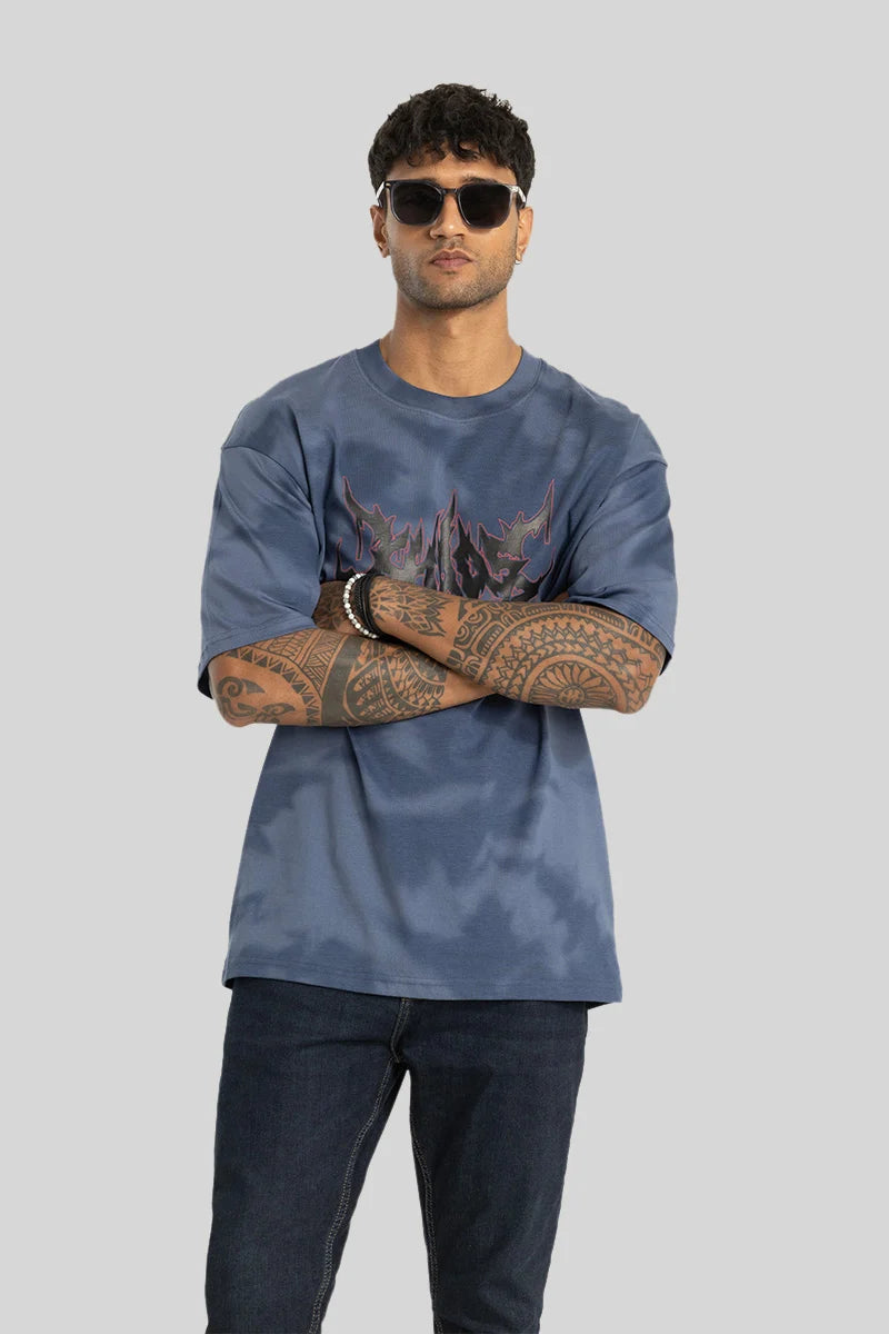 Alfredo Blue Printed Oversized Fit T-Shirt