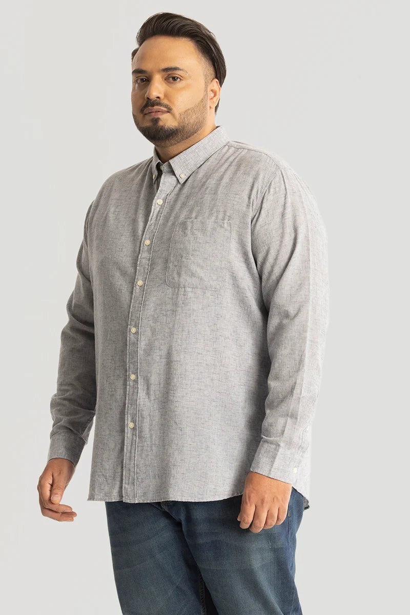 Light Grey Linen Blend Plus Size Shirt