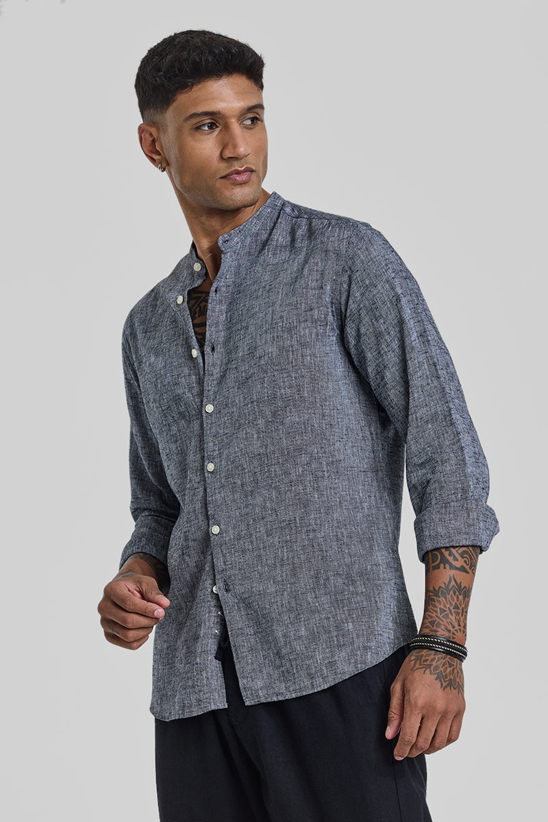 Grey Textured Linen Shirt