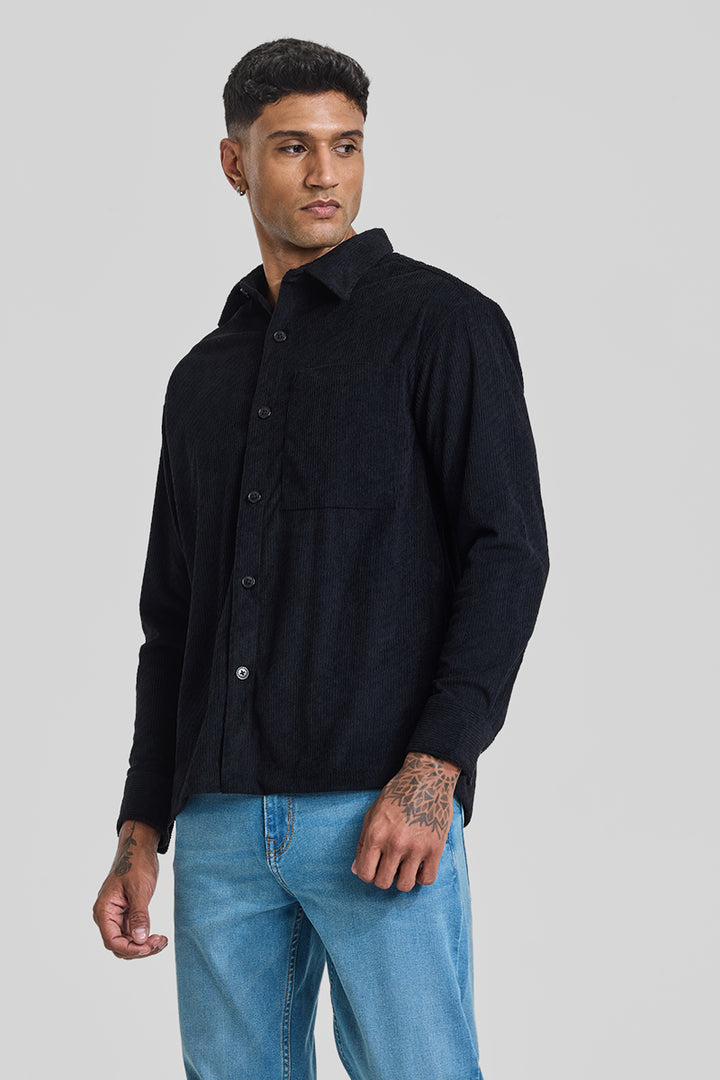 Black Textured Corduroy Overshirt