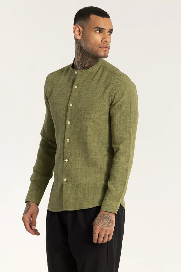 Green Mandarin Linen Shirt