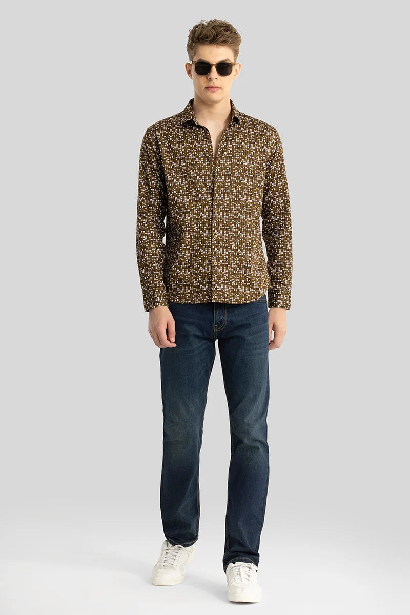 Brown Abstract Slim Fit Shirt