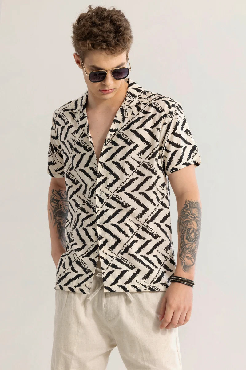 Nebulara Beige Geometric Shirt