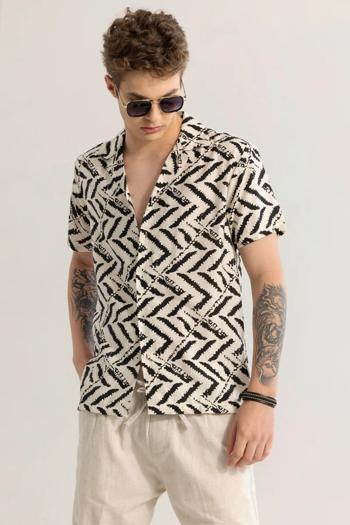 Nebulara Beige Geometric Shirt