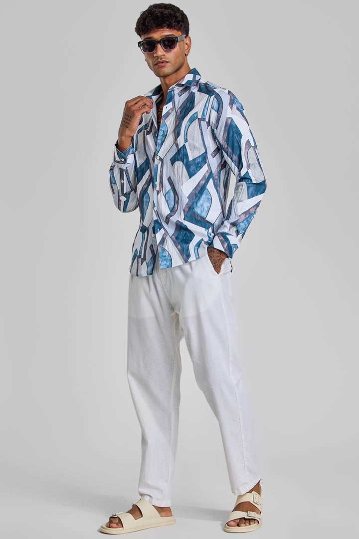 Teal Abstract Slim Fit Shirt