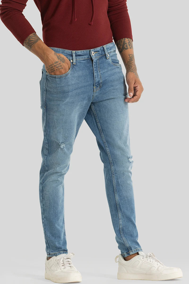 Electric Blue Distressed Skinny Fit Jeans