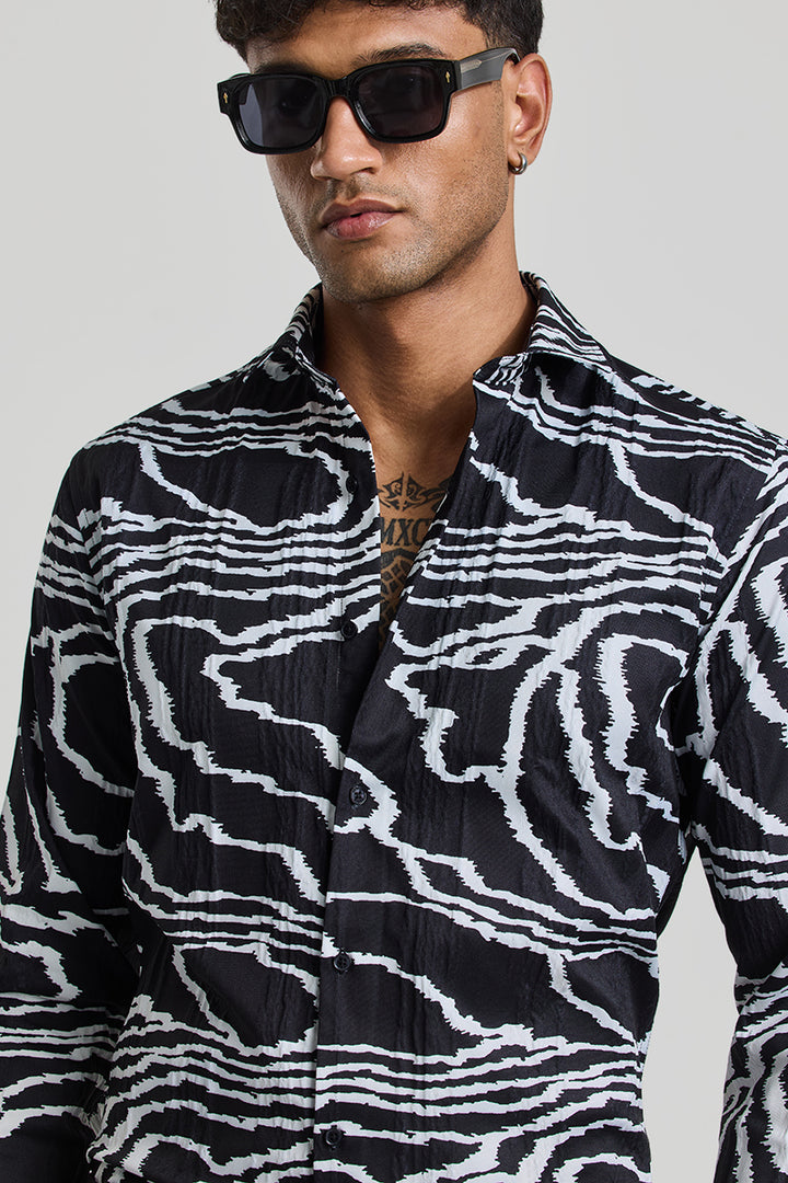 Charcoal Grey Abstract Slim Fit Shirt