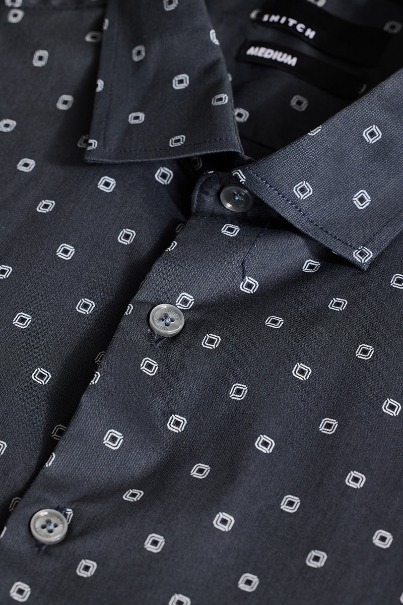 Charcoal Grey Slim Fit Geometric Shirt