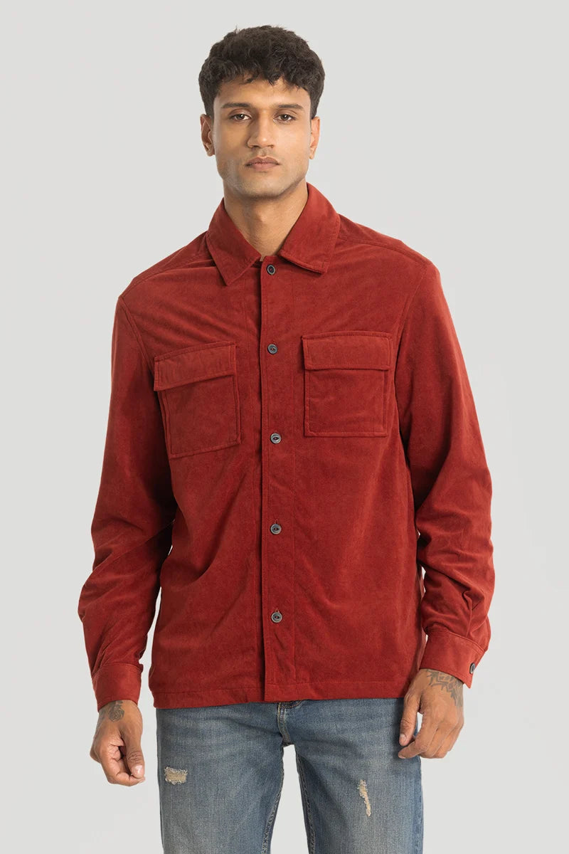 Red Suede Double Pocket Overshirt