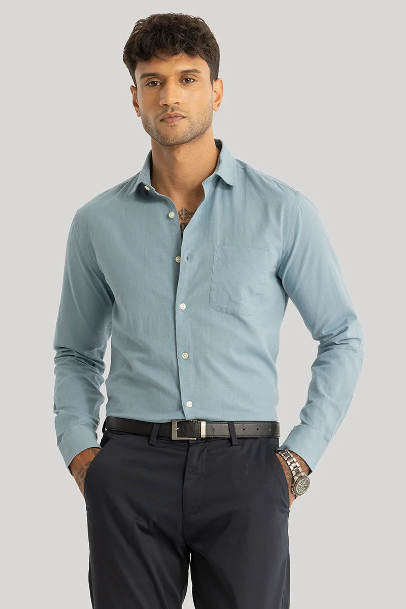 Claudio Sky Blue Plain Linen Shirt