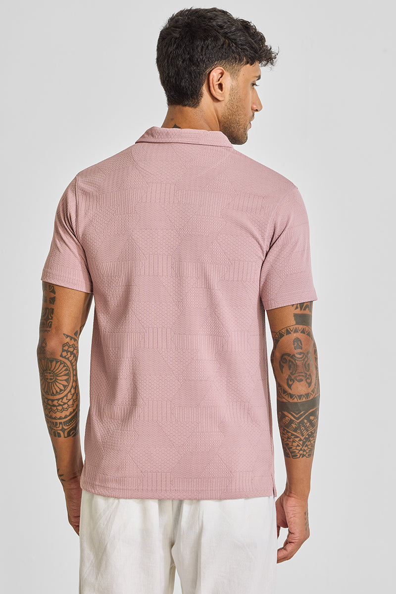 Light Pink Zipper Textured Polo T-Shirt