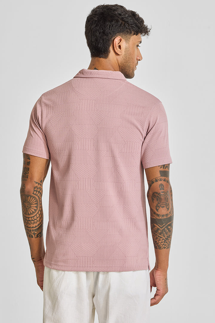 Light Pink Zipper Textured Polo T-Shirt