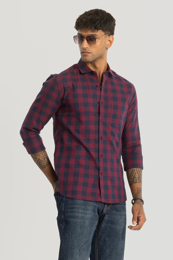 Navy Slim Fit Checks Shirt