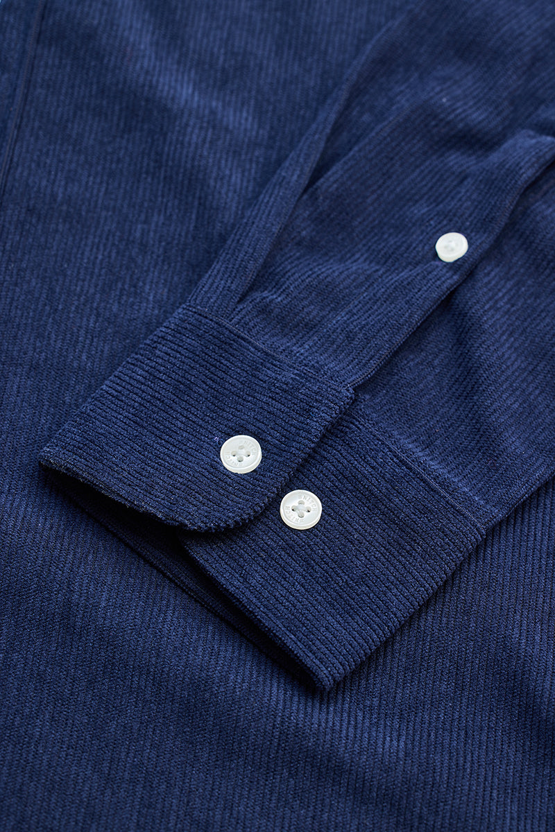 Dark Blue Slim Fit Corduroy Shirt