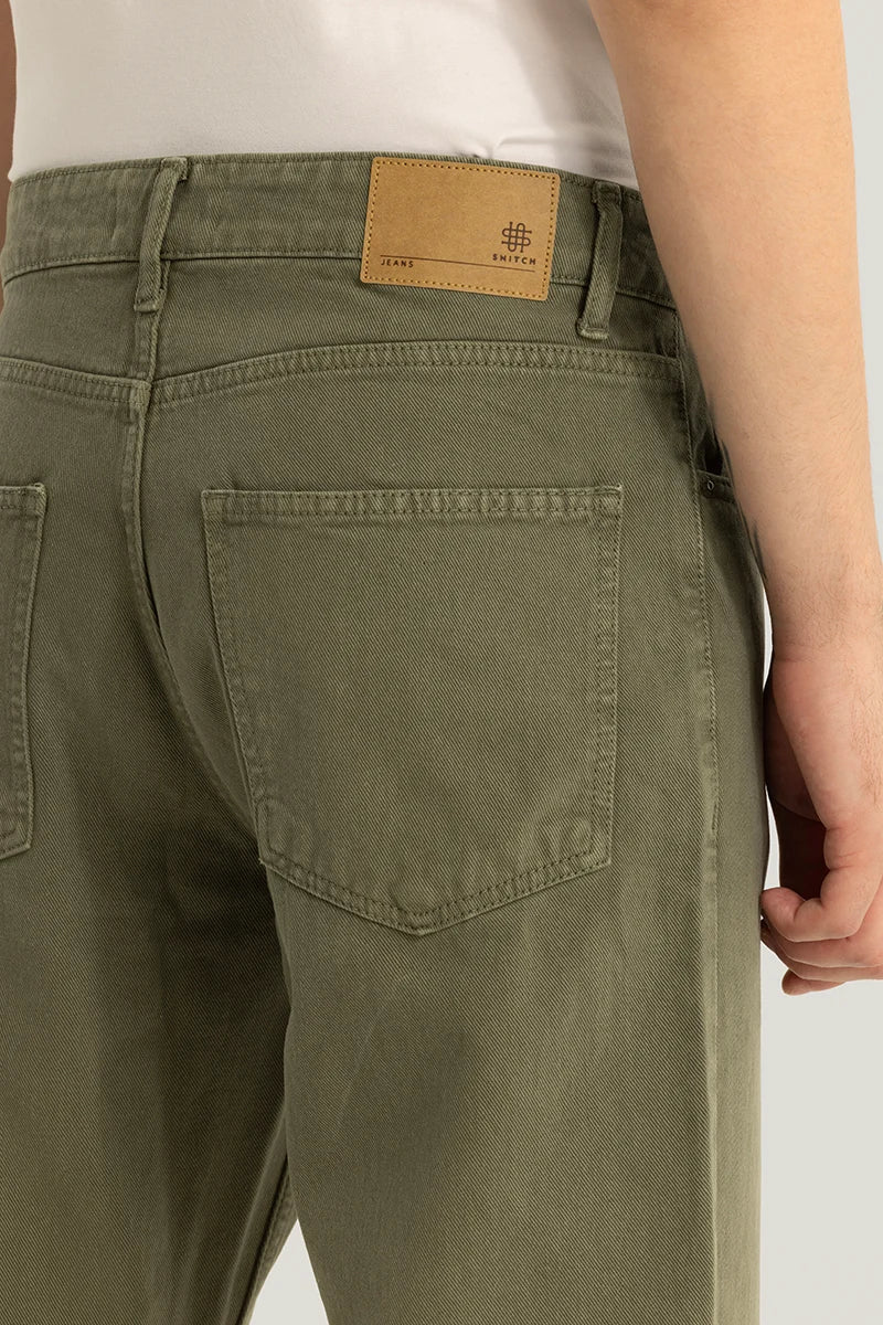 Etienne Olive Plain Relaxed Fit Jeans