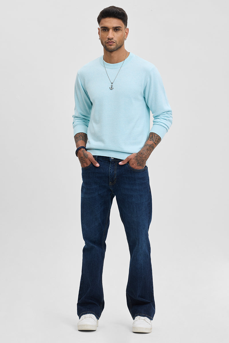 Light Blue Solid Slim Fit Sweater