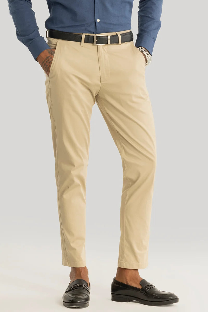 Urban Stride Khaki Plain Slim Fit Chinos