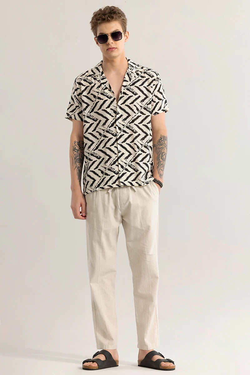 Nebulara Beige Geometric Shirt