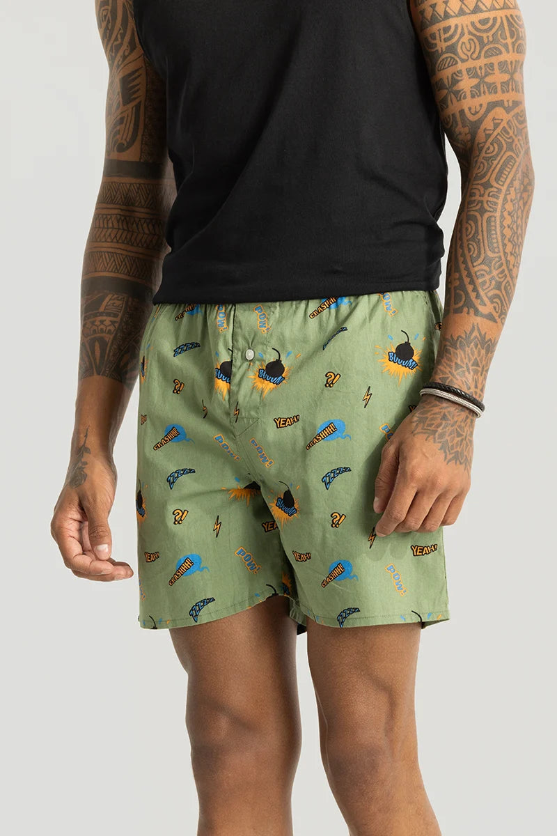 Boom Green Printed Boxers