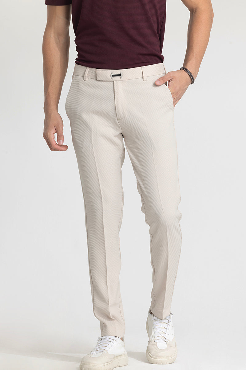 Cream Checks Slim Fit Trousers