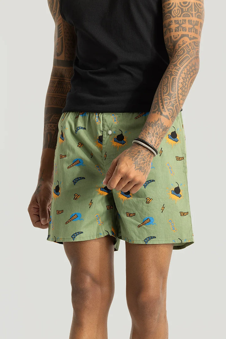 Boom Green Printed Boxers