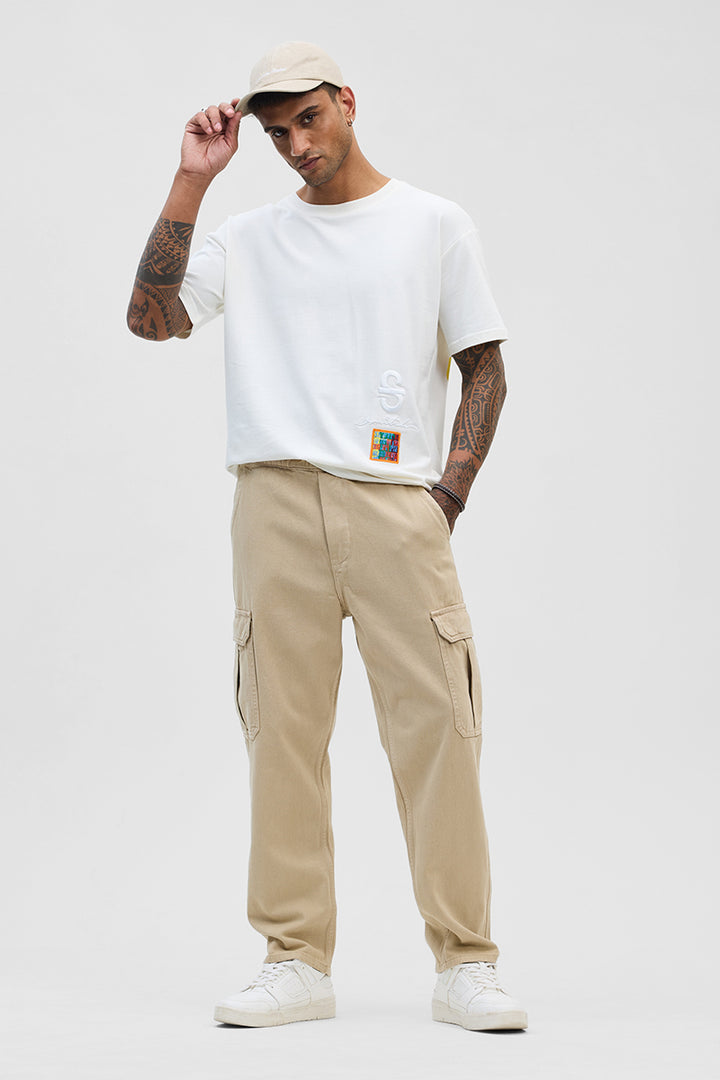 Beige Comfort Fit Cargo Jeans