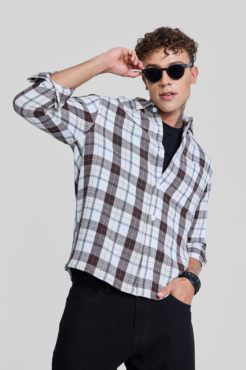 Dark Brown Box Fit Tartan Shirt