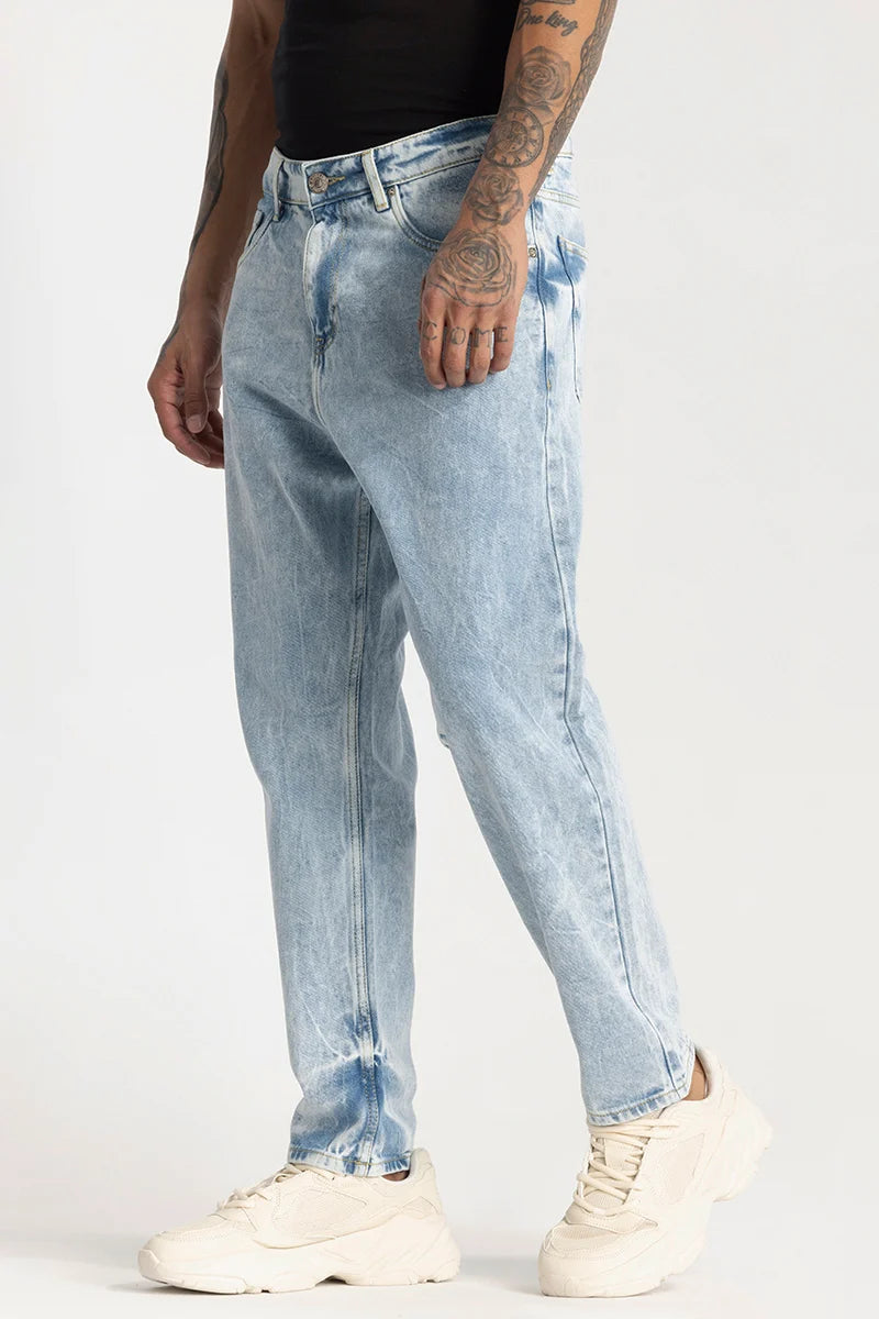 Light Blue Plain Baggy Fit Jeans