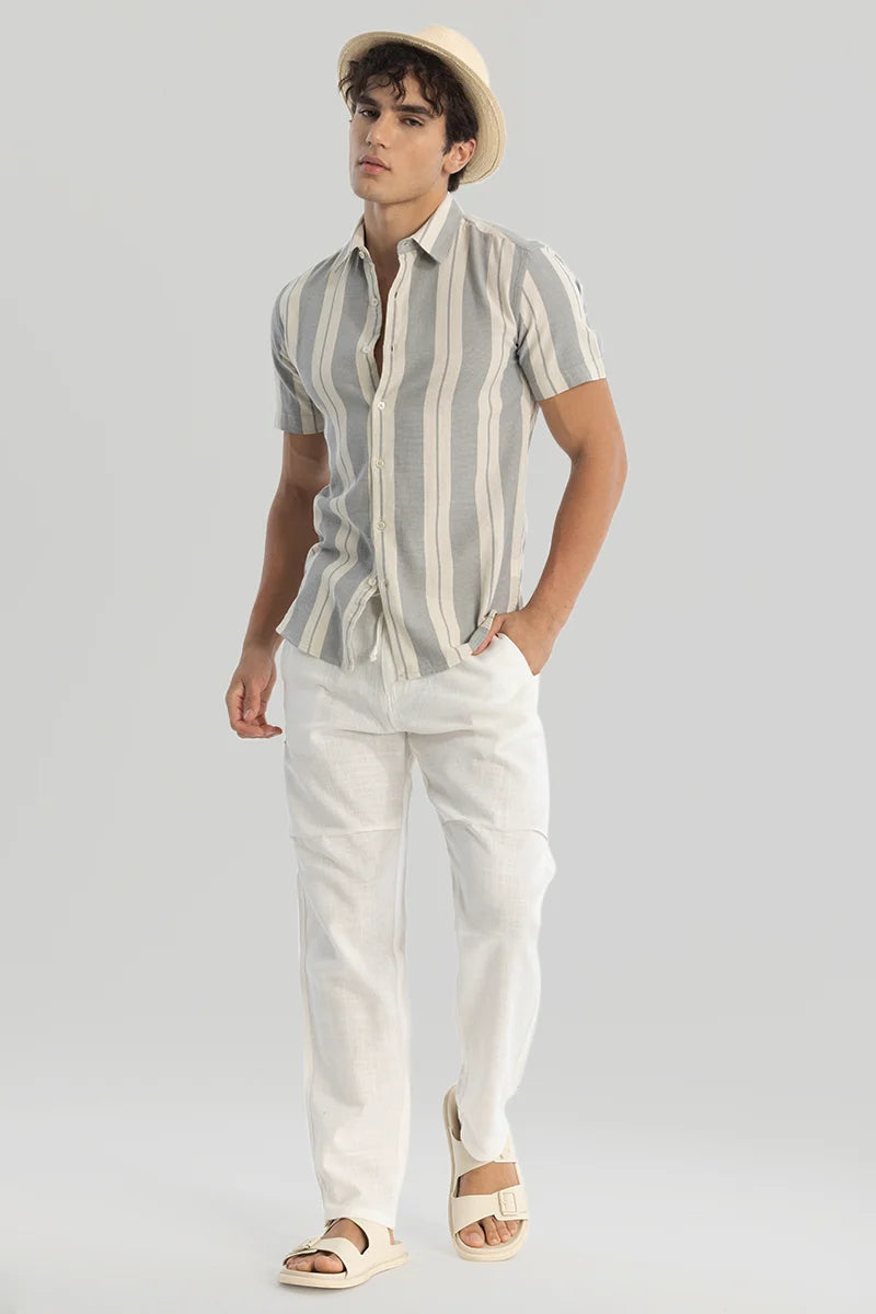 Grey Stripes Linen Blend Shirt