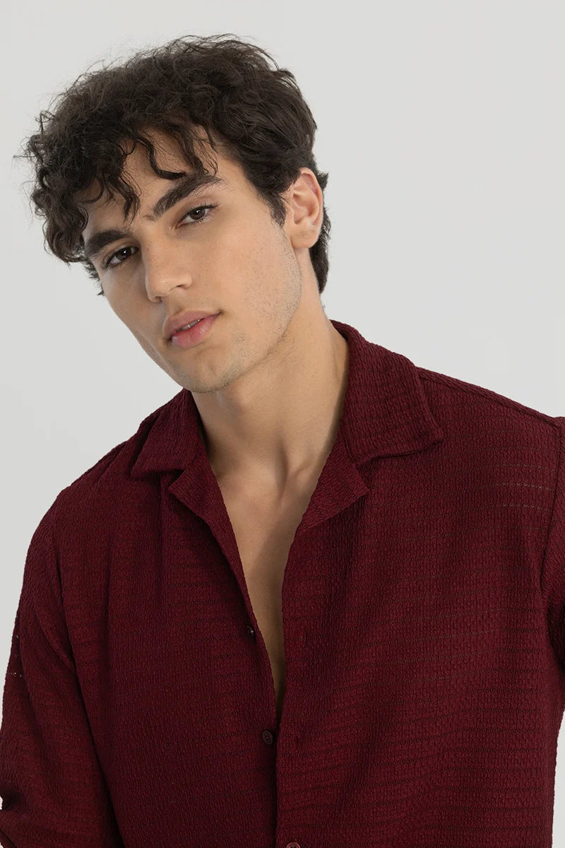 Maroon Self-Design Cuban Shirt