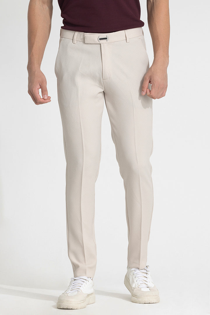 Cream Checks Slim Fit Trousers