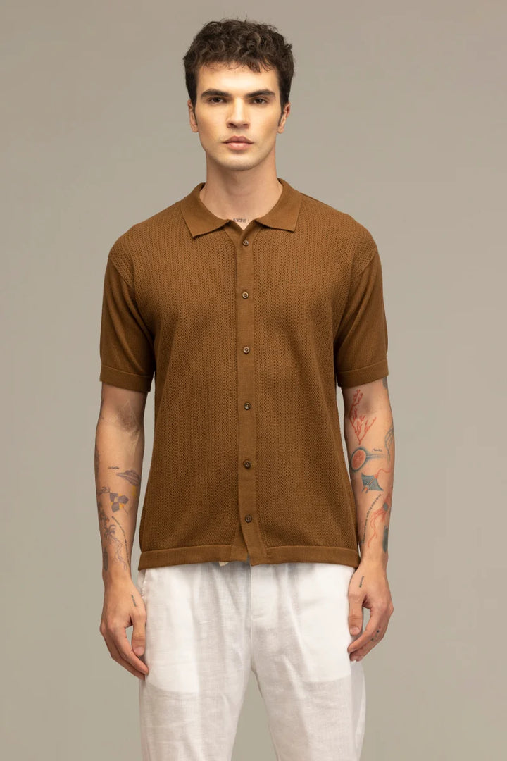 TerraKnit Knitted Crochet Brown Shirt