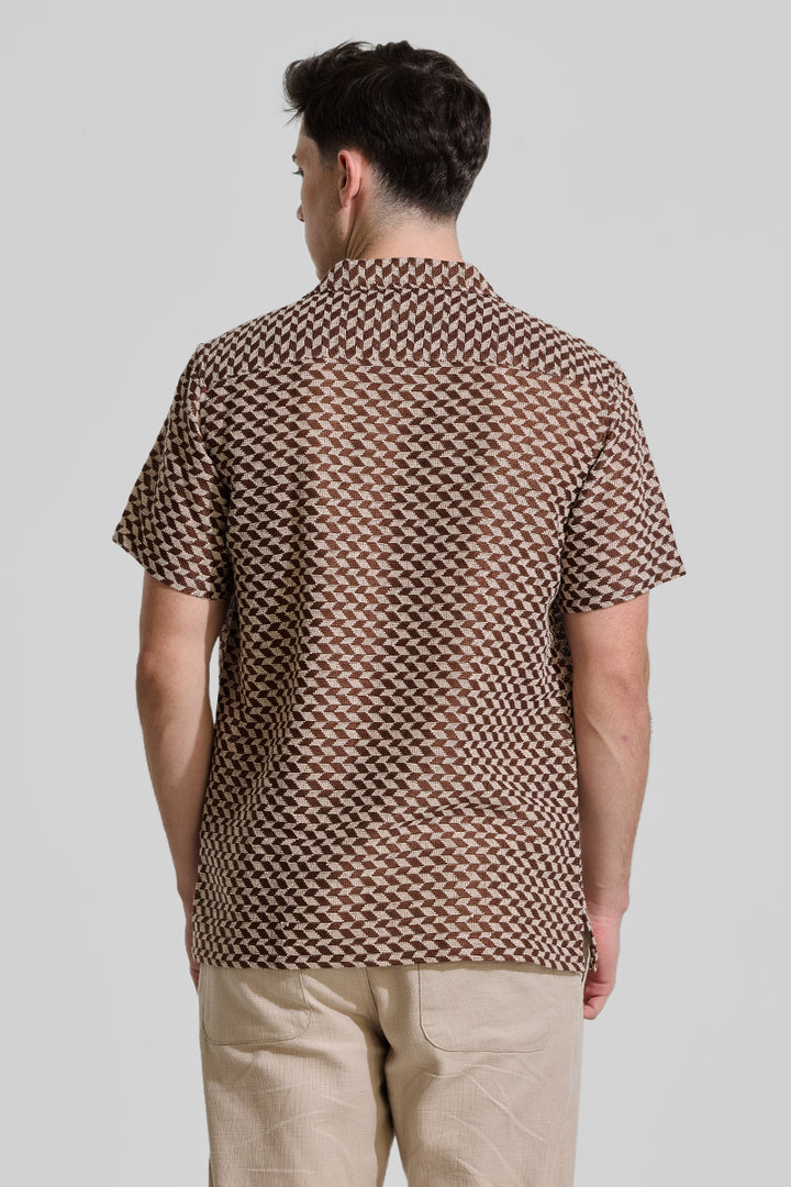 Dark Brown Cuban Crochet Shirt