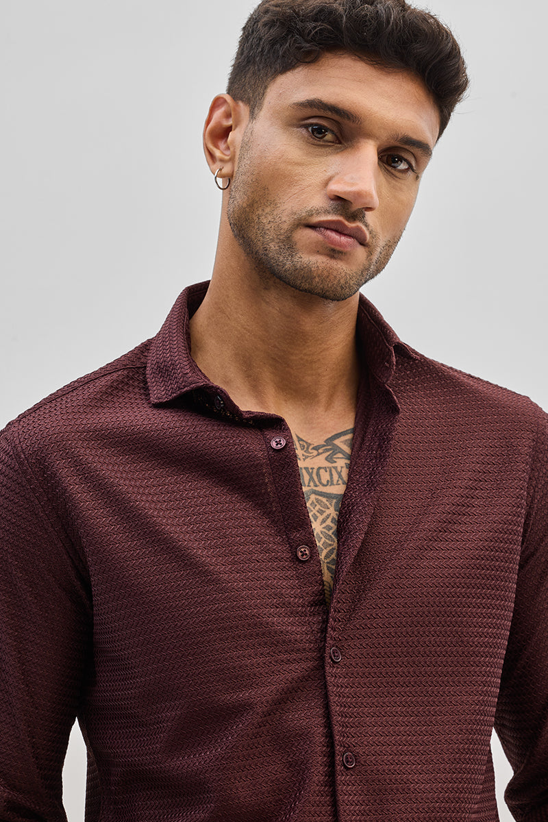 Maroon Self-Design Shirt