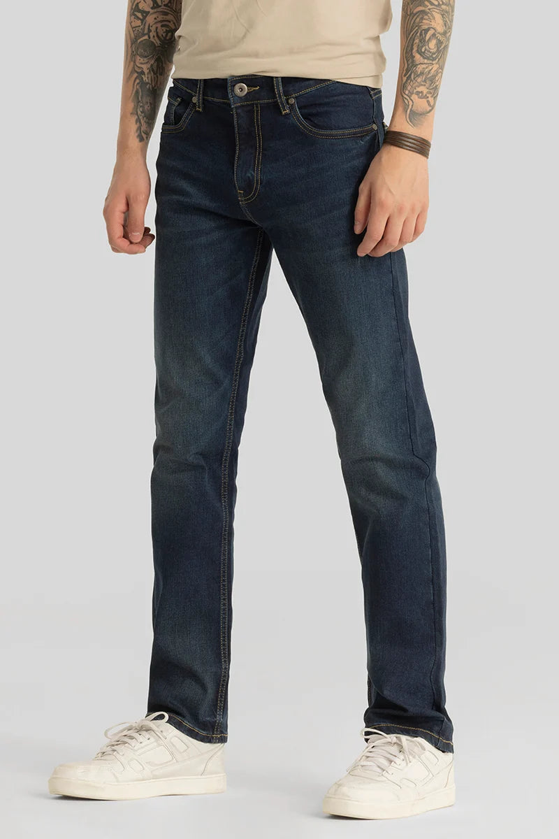 Brigitte Ink Blue Plain Straight Fit Jeans