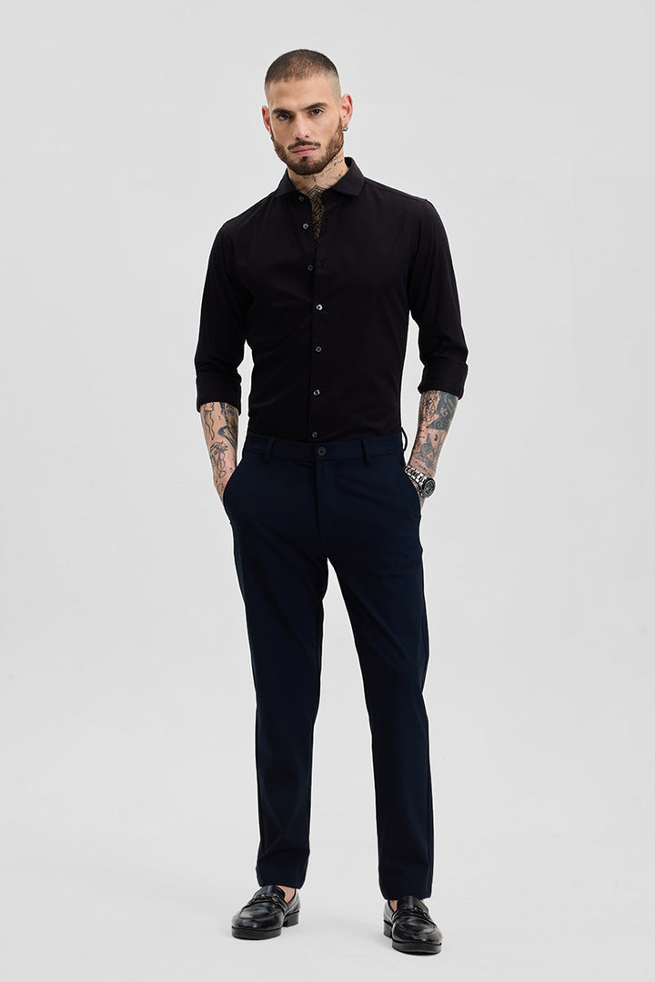 Black Self-Design Slim Fit Shirt