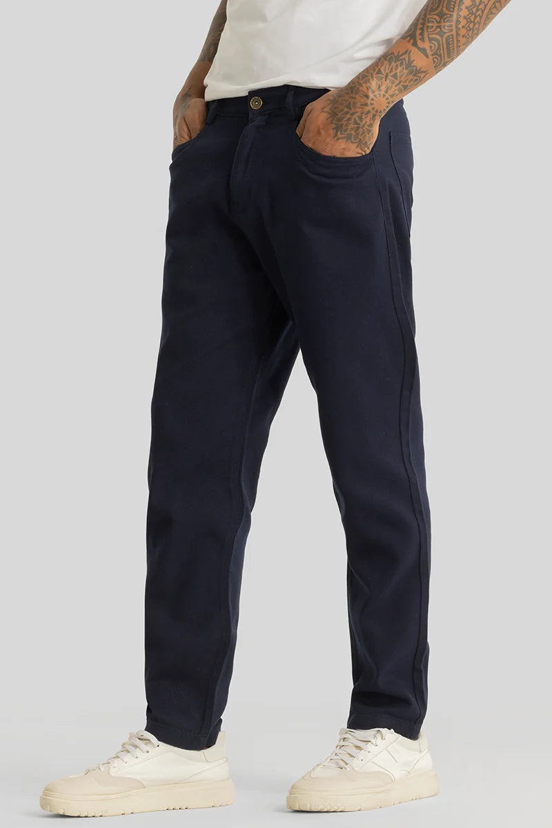 Camille Navy Plain Relaxed Fit Chinos