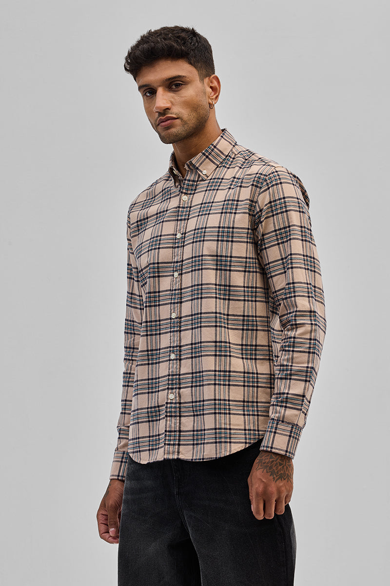 Beige Checks Slim Fit Shirt