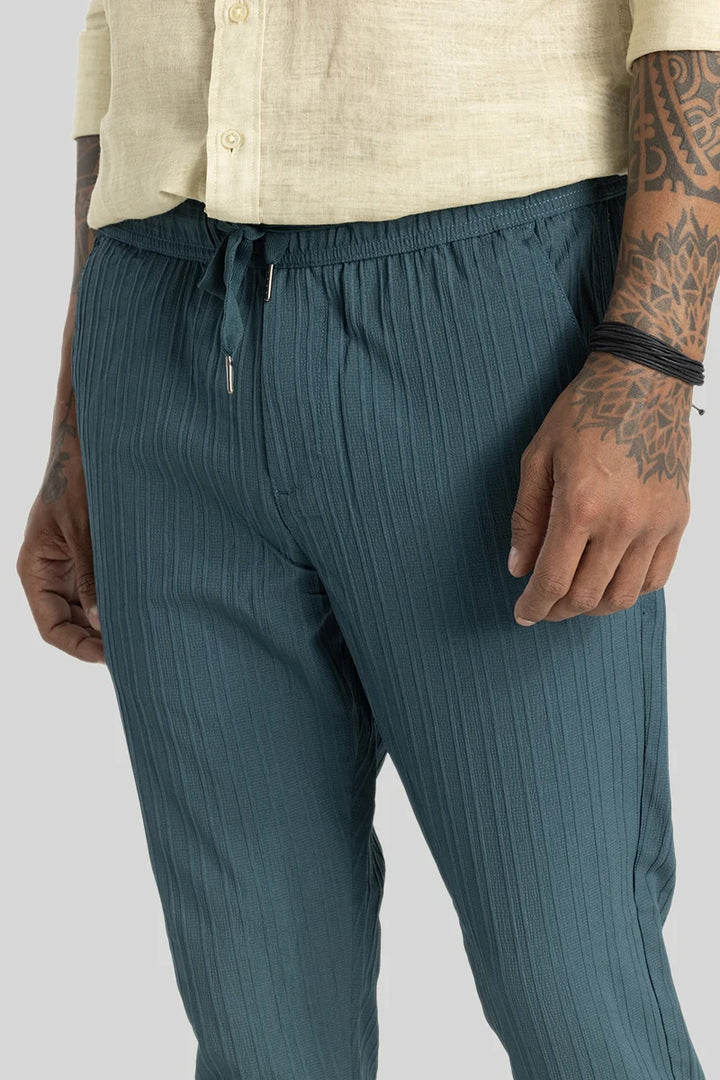 Harbor Teal Plain Slim Fit Trousers