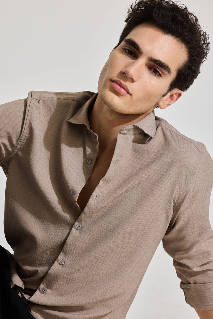 Light Brown Textured Slim Fit Shirt