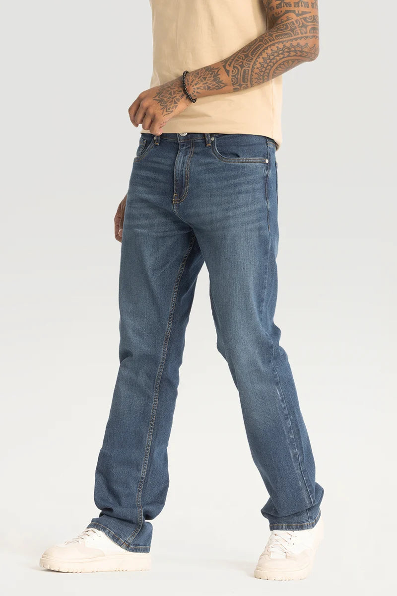 Blue Plain Straight Fit Jeans