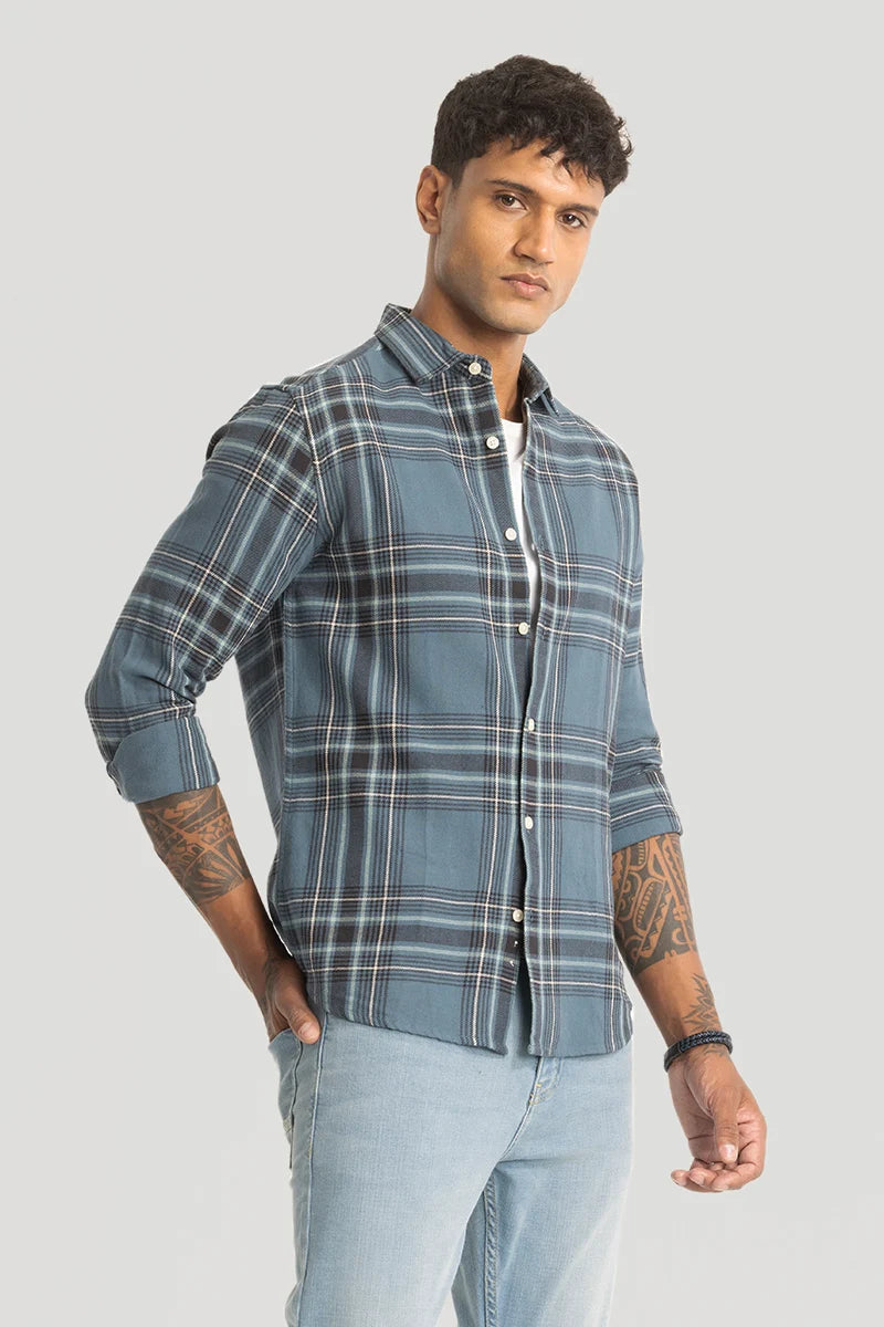 Steel Blue Checks Slim Fit Shirt