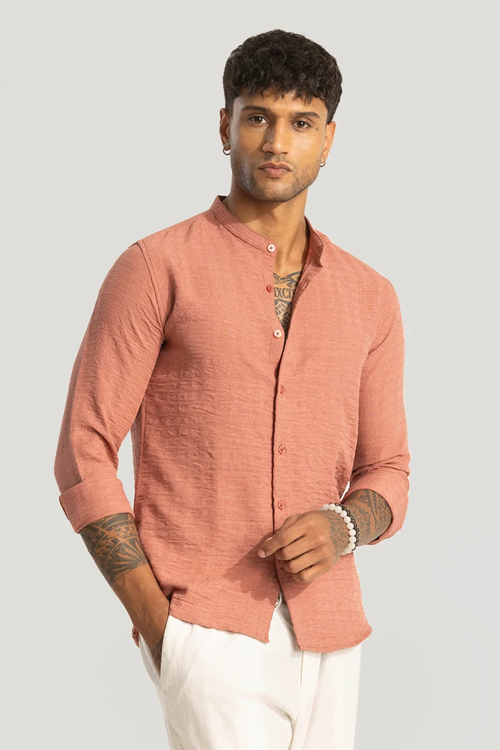 Orange Mandarin Textured Shirt