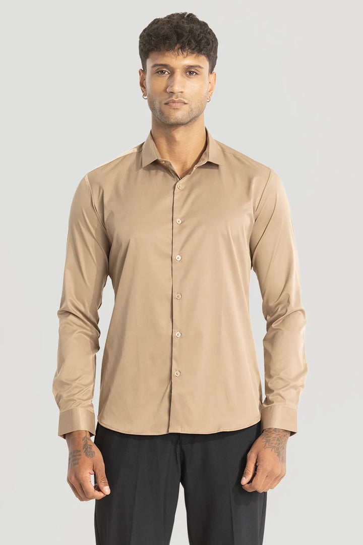 Beige Slim Fit Stretch Shirt