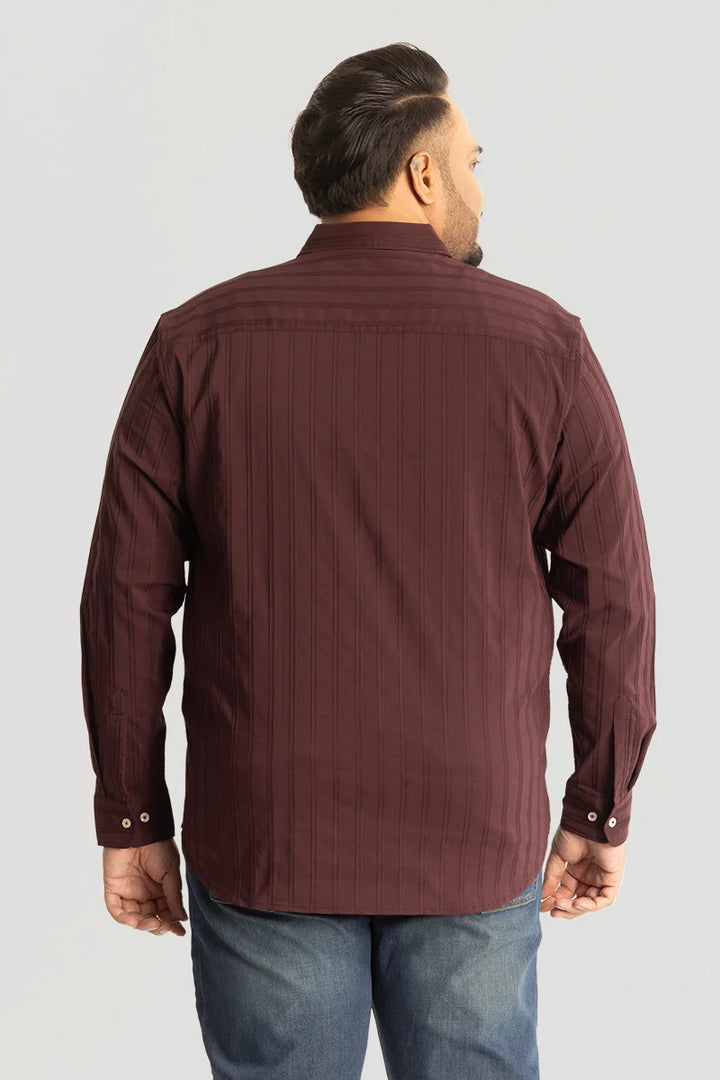 Maroon Self Stripe Textured Plus Size Shirt