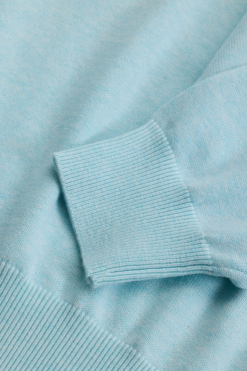 Light Blue Solid Slim Fit Sweater